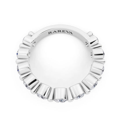 Silver Round Cut Diamond Half Sculpted Prong Eternity Band - 2.7mm - Top
