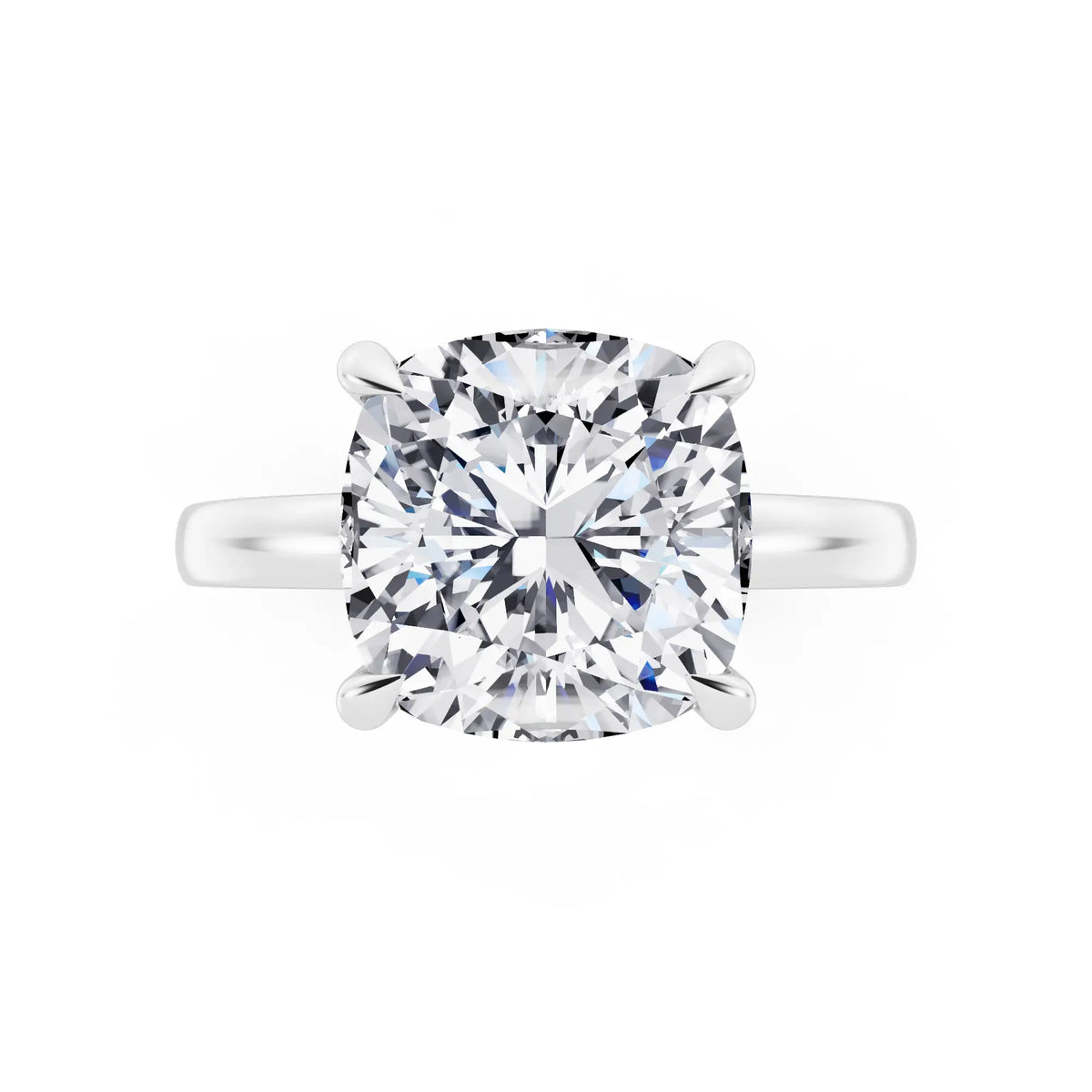 Platinum Cushion Cut Diamond Solitaire Ring with Pave Collar - top angle
