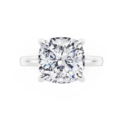 Platinum Cushion Cut Diamond Solitaire Ring with Pave Collar - top angle
