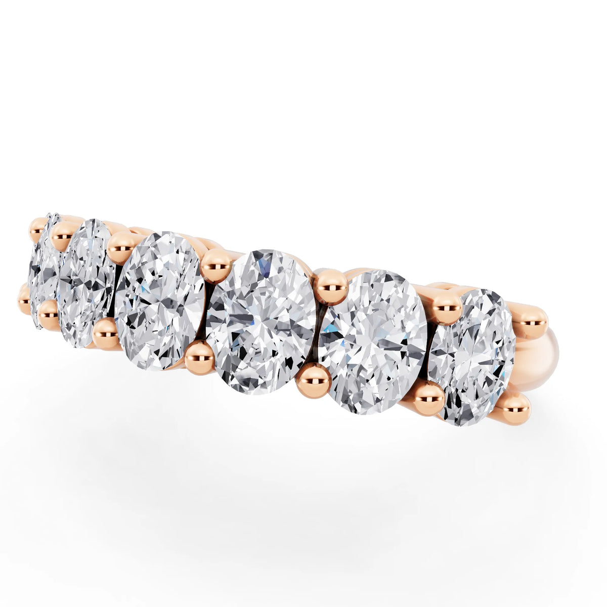 14K Rose Gold Seven Stone Oval Cut Diamond Half Eternity Wedding Band - 1.8mm - Close up