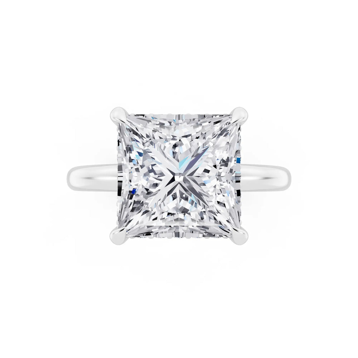 14 KT White Gold Princess Cut Diamond Hidden Halo Solitaire Ring - top angle