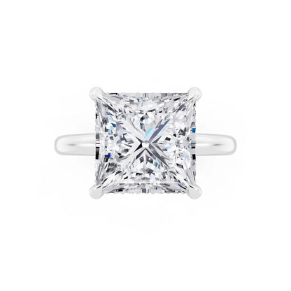 14 KT White Gold Princess Cut Diamond Hidden Halo Solitaire Ring - top angle