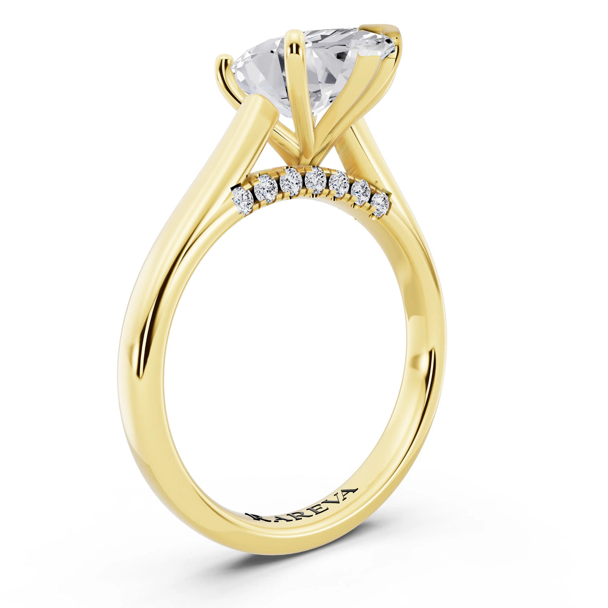 14 KT Yellow Gold Marquise Cut Diamond Solitaire Ring with Hidden Accent - top view