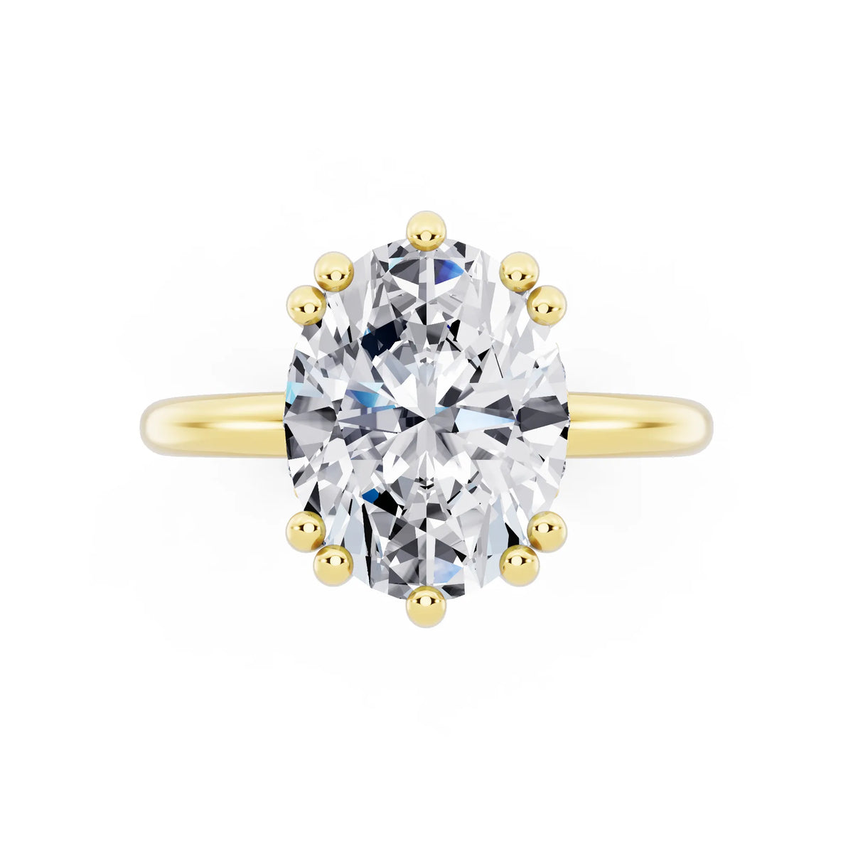 18 KT Yellow Gold Oval Cut Diamond Solitaire Ring with Hidden Accent Basket - top angle