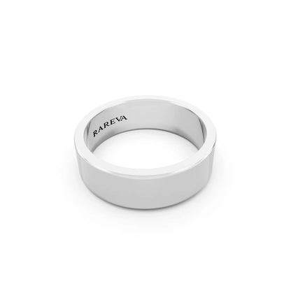 10K White Gold Men's Soft Edge Flat Wedding Band - 6mm - Left