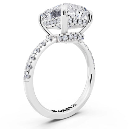 14 KT White Gold Radiant Cut Diamond Hidden Halo Tiger Prong Pave Band Ring - top view