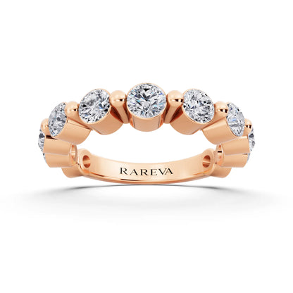 10K Rose Gold Round Cut Diamond Half Sculpted Prong Eternity Band - 2.7mm - Front