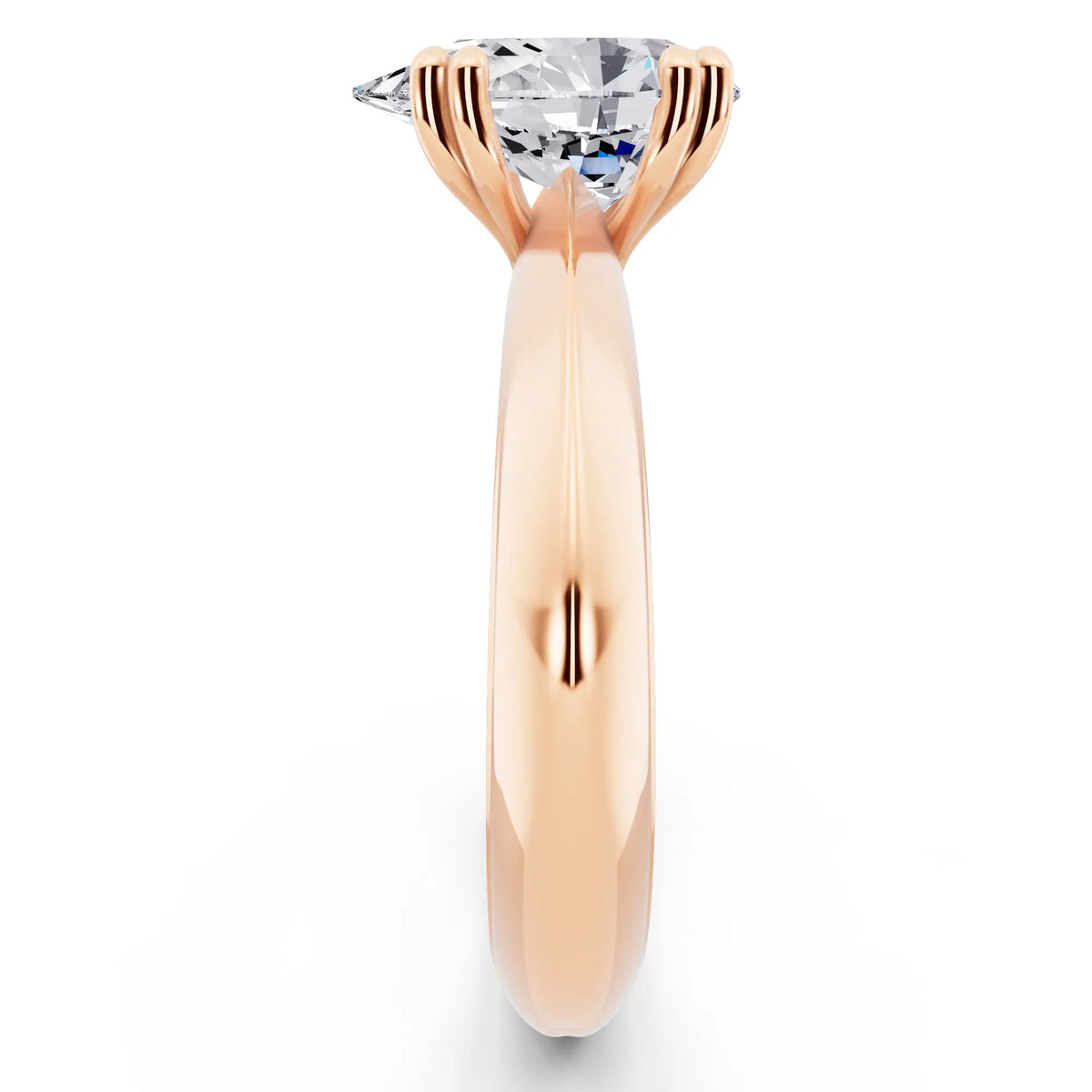 18 KT Rose Gold Pear Cut Diamond Solitaire Ring with Knife Edge Band - side view