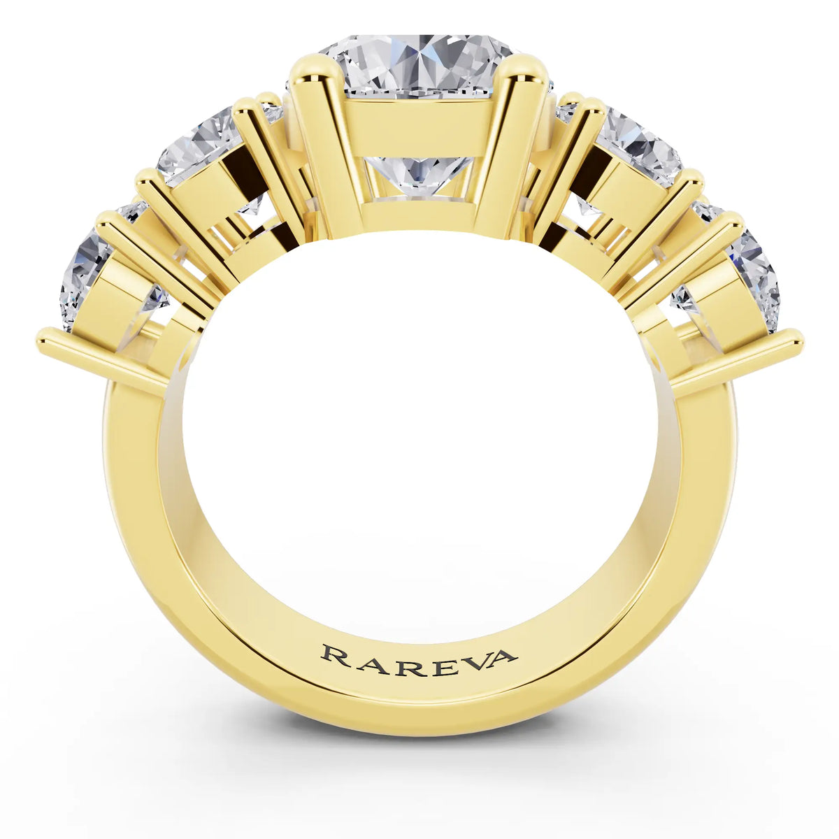 18 KT Yellow Gold Round Cut Diamond Five Stone Ring with Channel Set Band - Through
