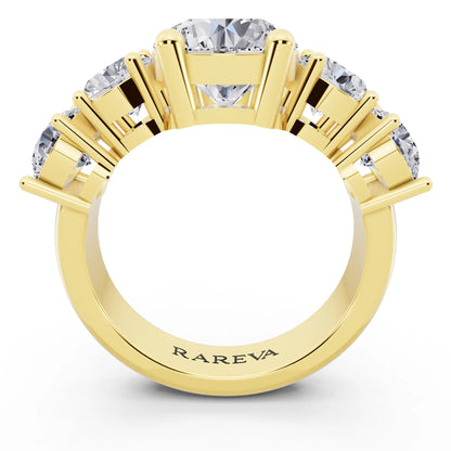 18 KT Yellow Gold Round Cut Diamond Five Stone Ring with Channel Set Band - Through