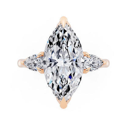 14 KT Rose Gold Marquise Cut Diamond Cluster Engagement Ring with Pear Accents and Pavé Band - top angle