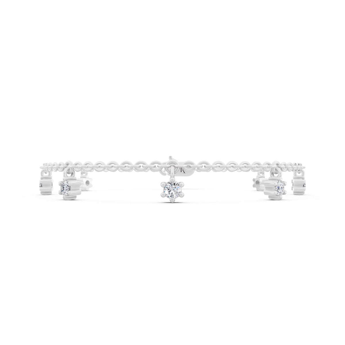 Silver Round Cut Diamond Drop Chain Bracelet - Front