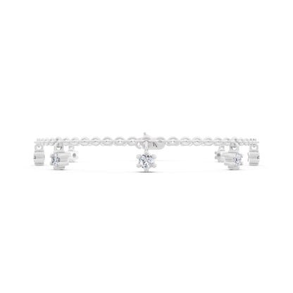 Silver Round Cut Diamond Drop Chain Bracelet - Front