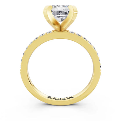 18 KT Yellow Gold Radiant Cut Diamond Solitaire Ring with Pave Shank - through finger
