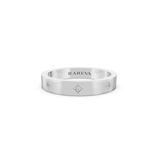 Silver Men's Round Cut Diamond Star Set Station Band - 3.5mm - Front
