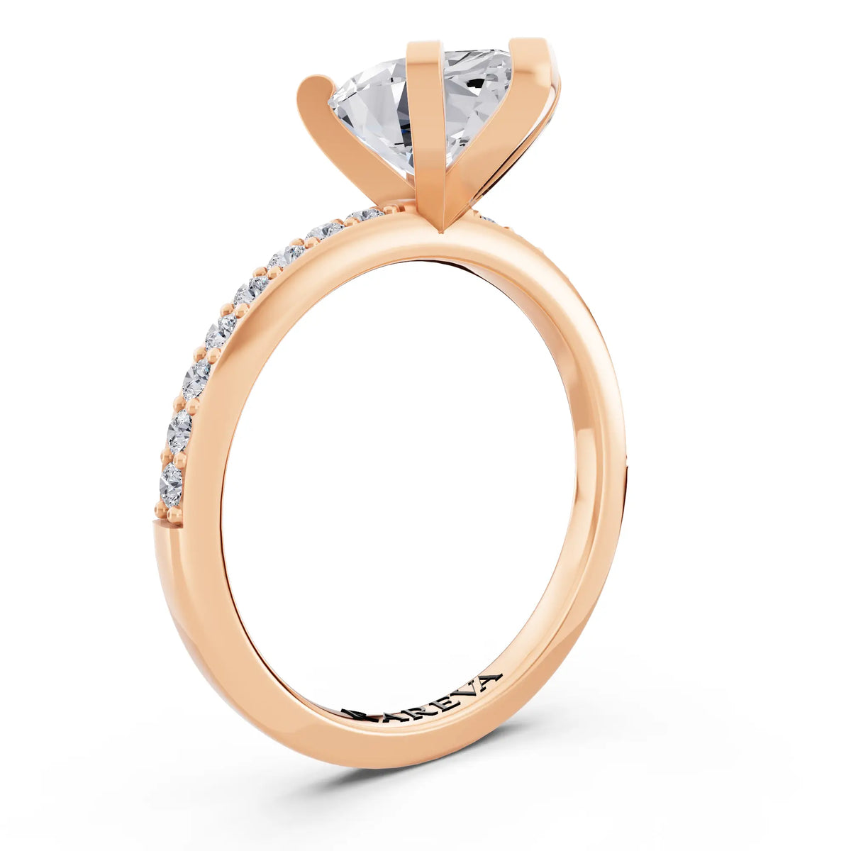 18 KT Rose Gold Marquise Cut Diamond Solitaire Ring with Pave Shank - top view