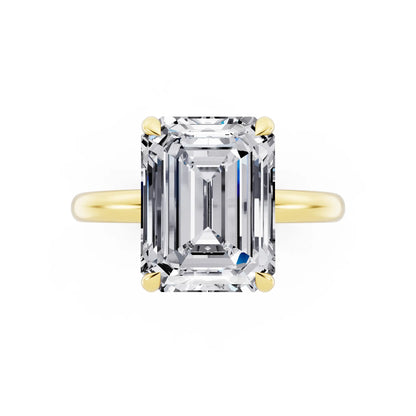 18 KT Yellow Gold Emerald Cut Diamond Solitaire Ring with Hidden Halo - top angle