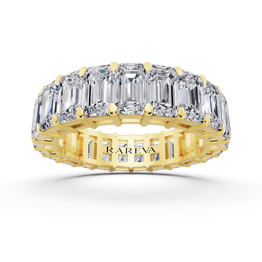 14K Yellow Gold Emerald Cut Diamond Eternity Band - 4.2mm - 4.00ctw - Front
