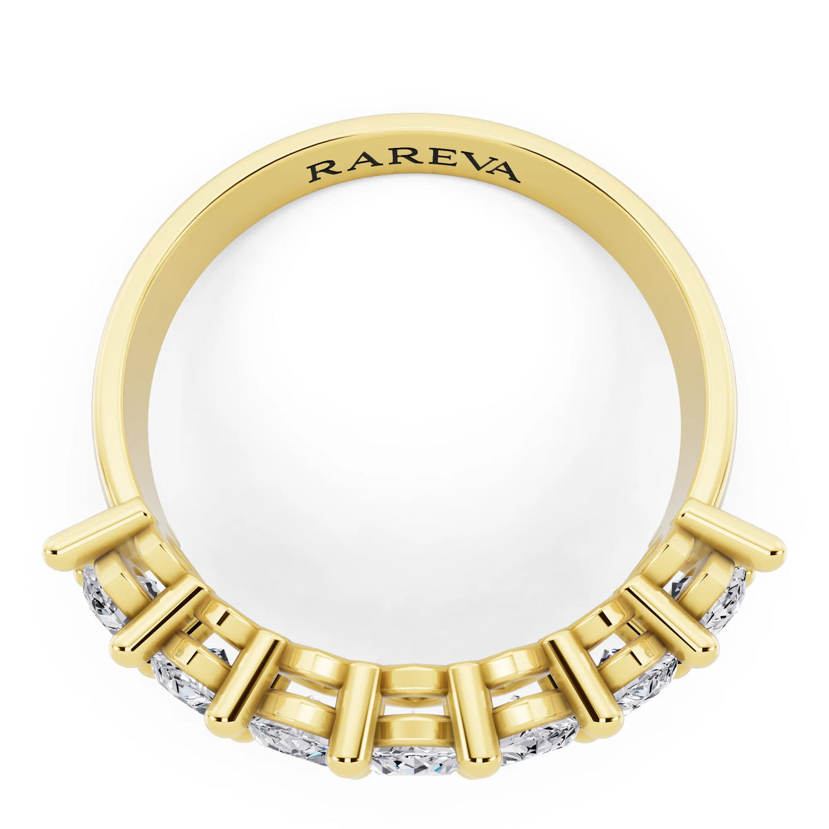 14K Yellow Gold Seven Stone Marquise Cut Diamond Half Eternity Wedding Band - 2mm - Top