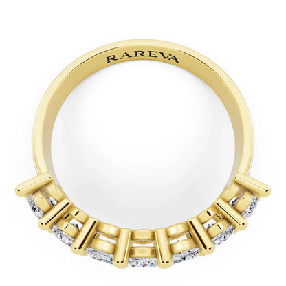 14K Yellow Gold Seven Stone Marquise Cut Diamond Half Eternity Wedding Band - 2mm - Top