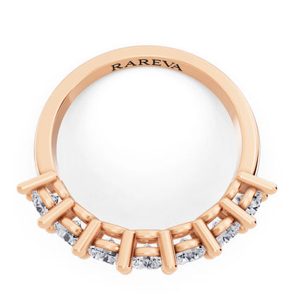 14K Rose Gold Seven Stone Round Cut Diamond Half Eternity Wedding Band - 1.8mm - Top