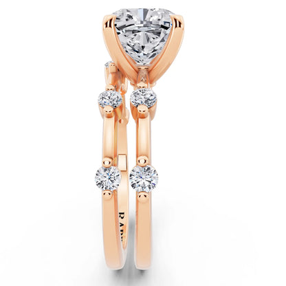 18 KT Rose Gold Cushion Cut Diamond Ring with Floating Accent Band - side view