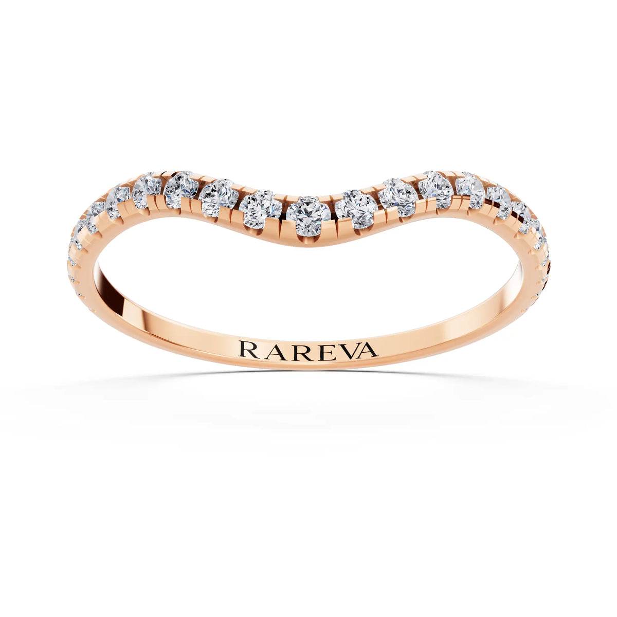 10K Rose Gold Round Cut Diamond Contour Curved Band - 1.5mm - Front
