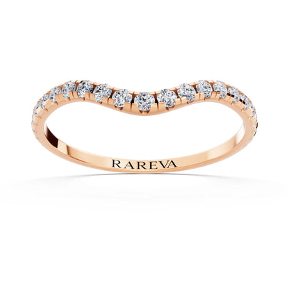 10K Rose Gold Round Cut Diamond Contour Curved Band - 1.5mm - Front