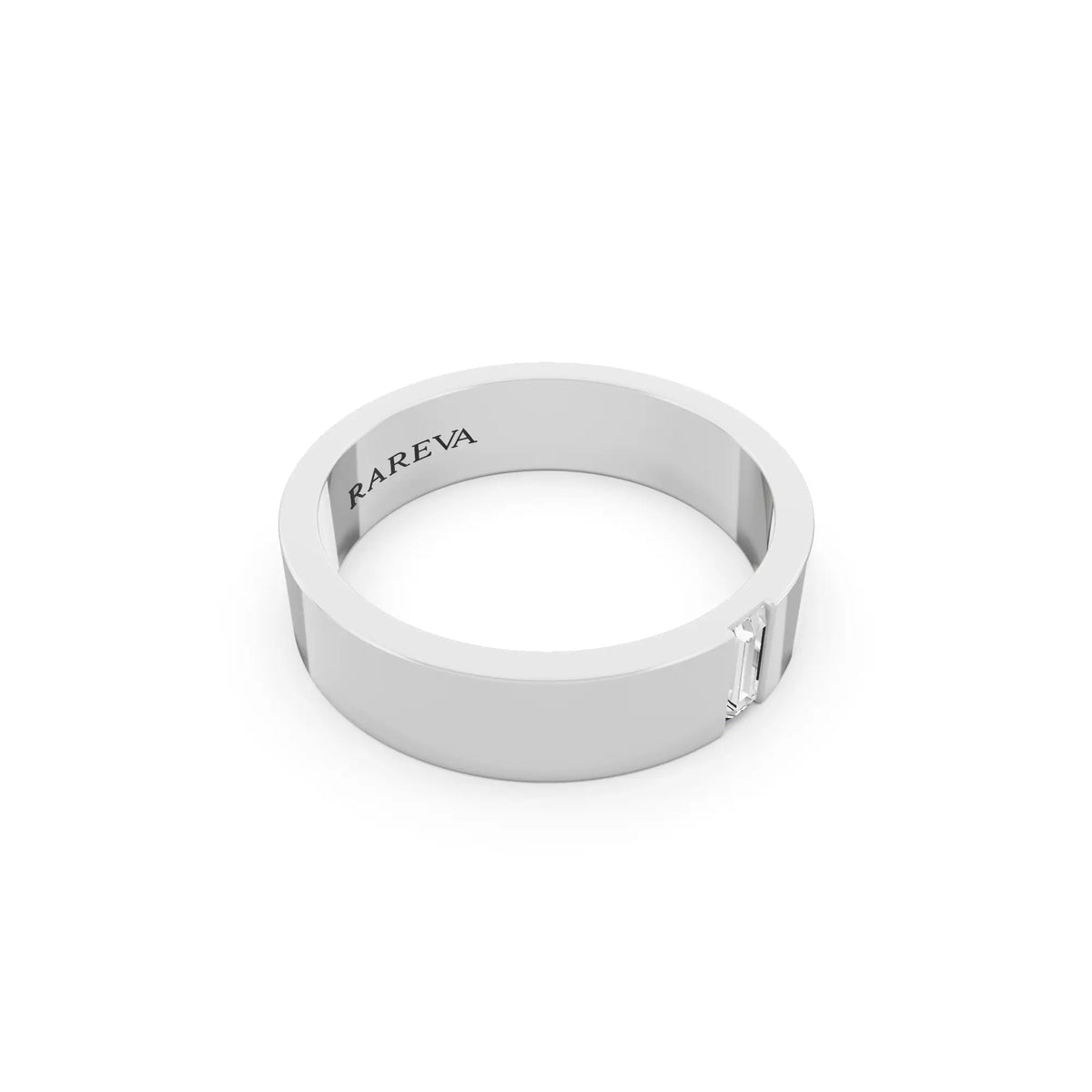 14K White Gold Men's Baguette Cut Diamond Solitaire Band - 5mm - Left