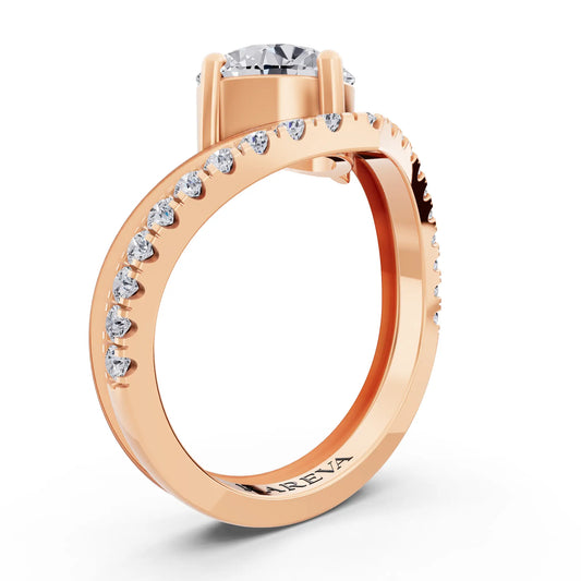 18 KT Rose Gold Round Cut Diamond Solitaire Ring with Pave V Band - Top view