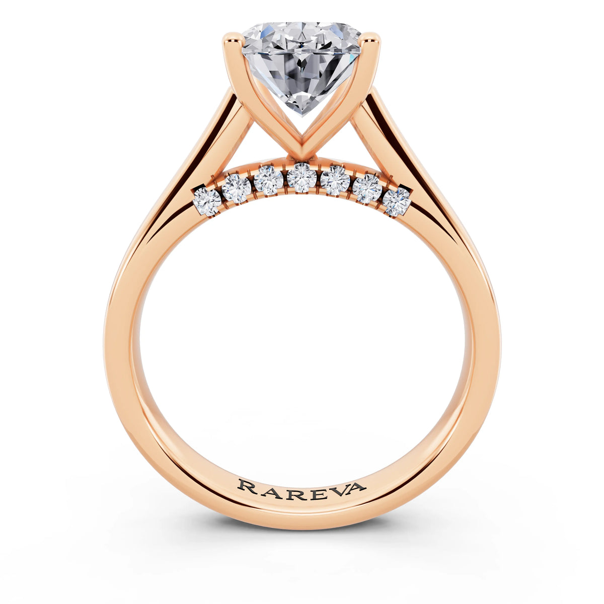 14 KT Rose Gold Oval Cut Diamond Solitaire Ring with Hidden Accent - through finger