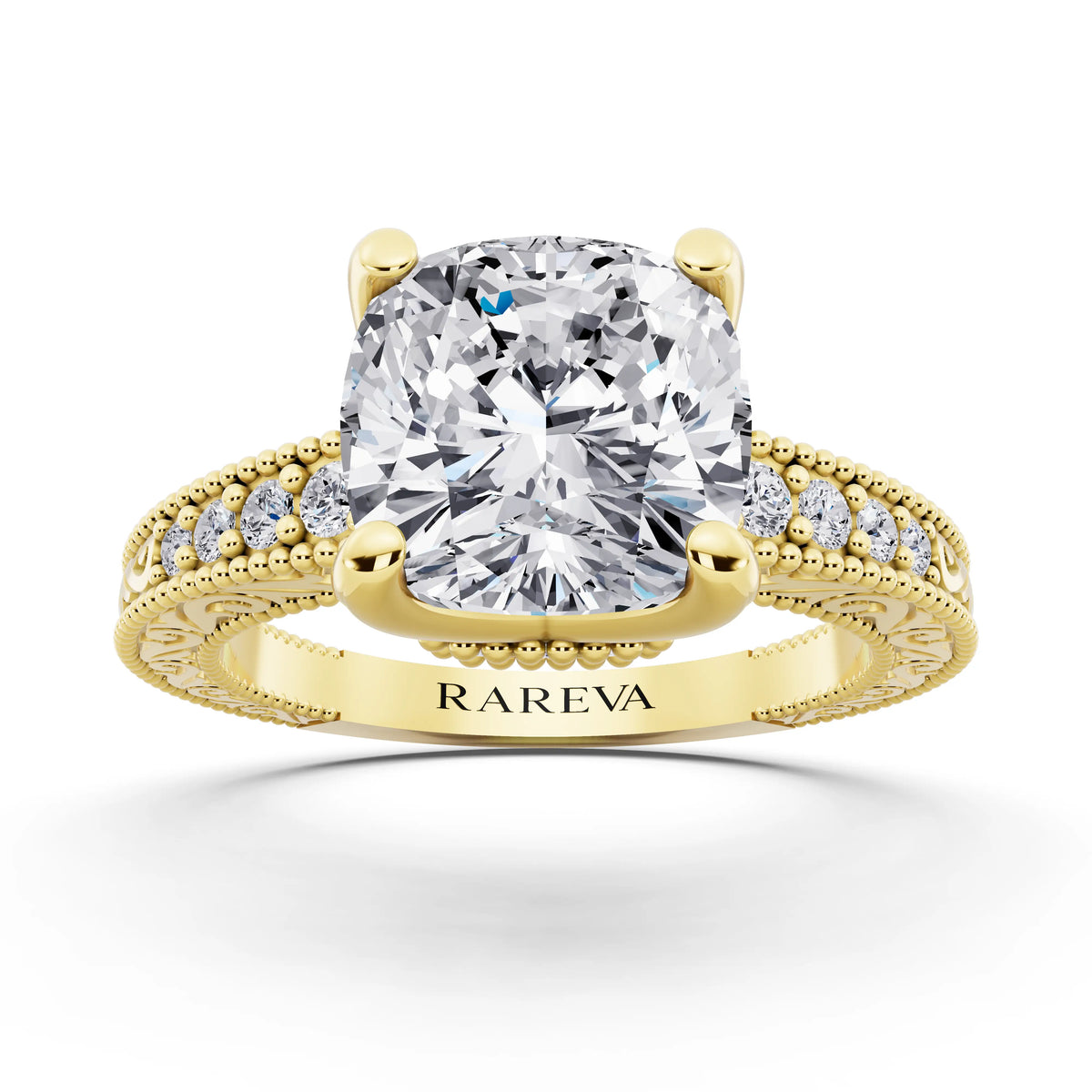 14 KT Yellow Gold Cushion Cut Diamond Vintage - front view