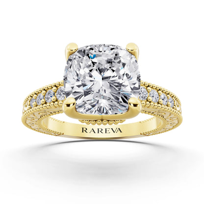 14 KT Yellow Gold Cushion Cut Diamond Vintage - front view