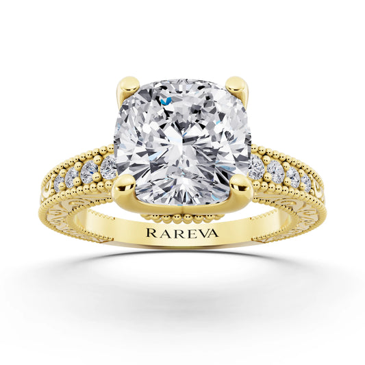 14 KT Yellow Gold Cushion Cut Diamond Vintage - front view