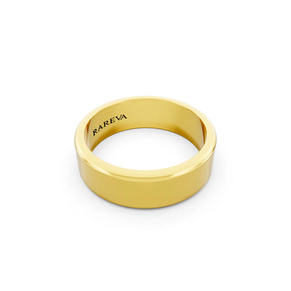 14K Yellow Gold Men's Flat Wedding Band - 6mm - Left
