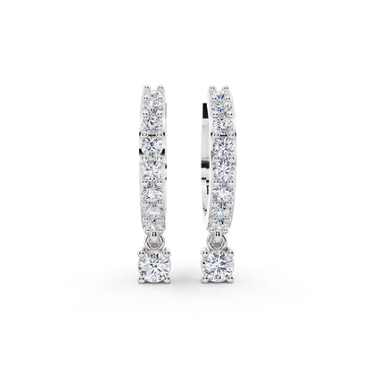 14KT White Gold Diamond Pave Hoop Earrings with Charm Drop - front