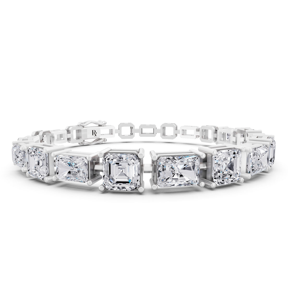 10K White Gold Radiant and Square Emerald Cut Diamond Tennis Bracelet - Top1