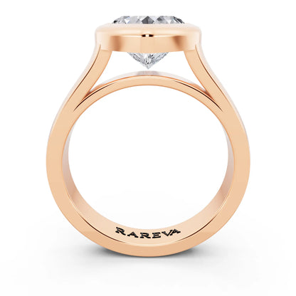 14 KT Rose Gold Heart Cut Diamond Bezel Set Solitaire Ring - through finger