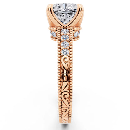 14 KT Rose Gold Cushion Cut Diamond Vintage - side view