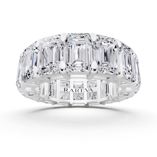 14K White Gold Emerald Cut Diamond Eternity Band - 6.2mm - 8.00ctw - Front