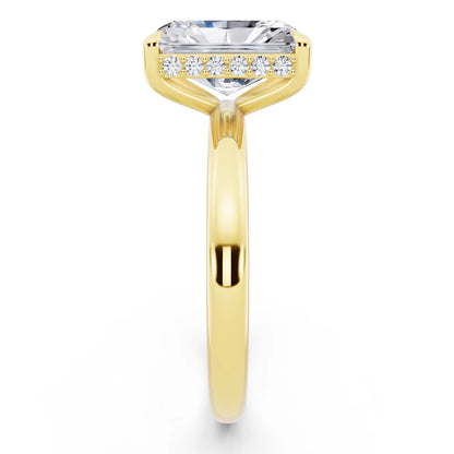 14 KT Yellow Gold Radiant Cut Diamond Hidden Halo Solitaire Ring - side view