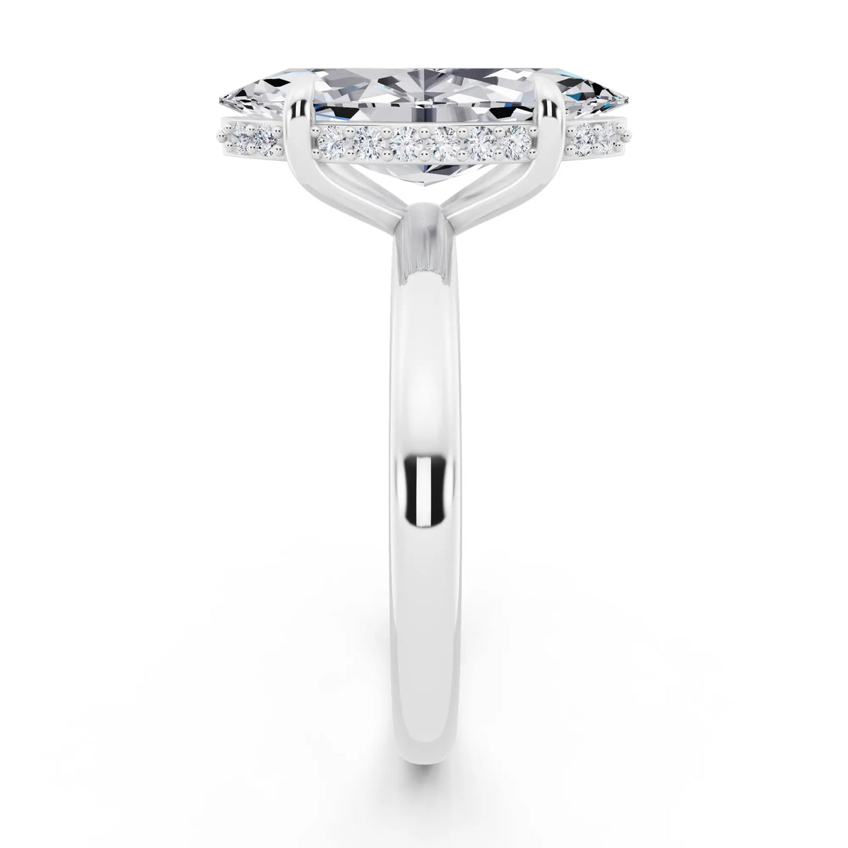 14 KT White Gold Marquise Cut Diamond Hidden Halo Solitaire Ring - side view