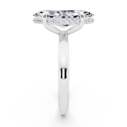 14 KT White Gold Marquise Cut Diamond Hidden Halo Solitaire Ring - side view