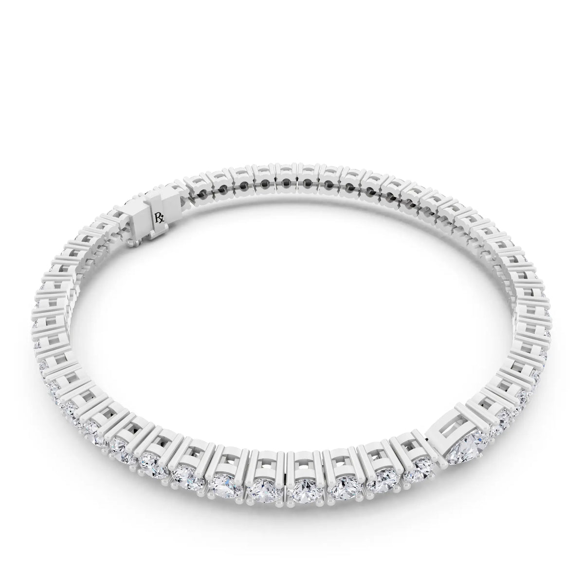 Silver Round Cut Diamond Tennis Bracelet with Pear Accent - Left