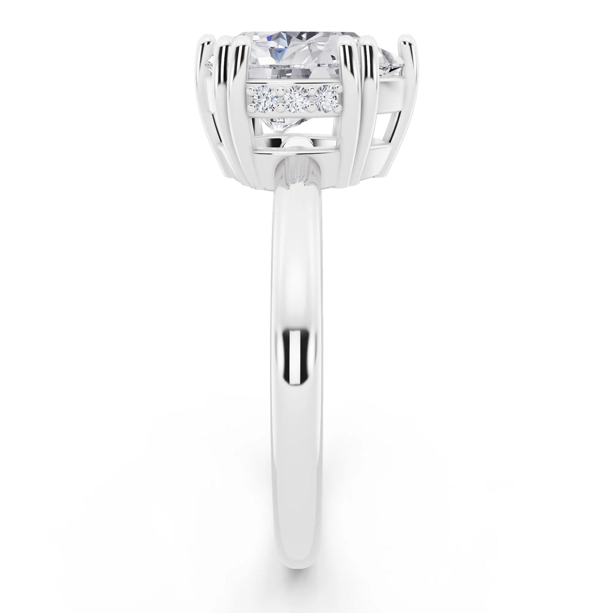 Platinum Pear Cut Diamond Solitaire Ring with Hidden Accent Basket - side view