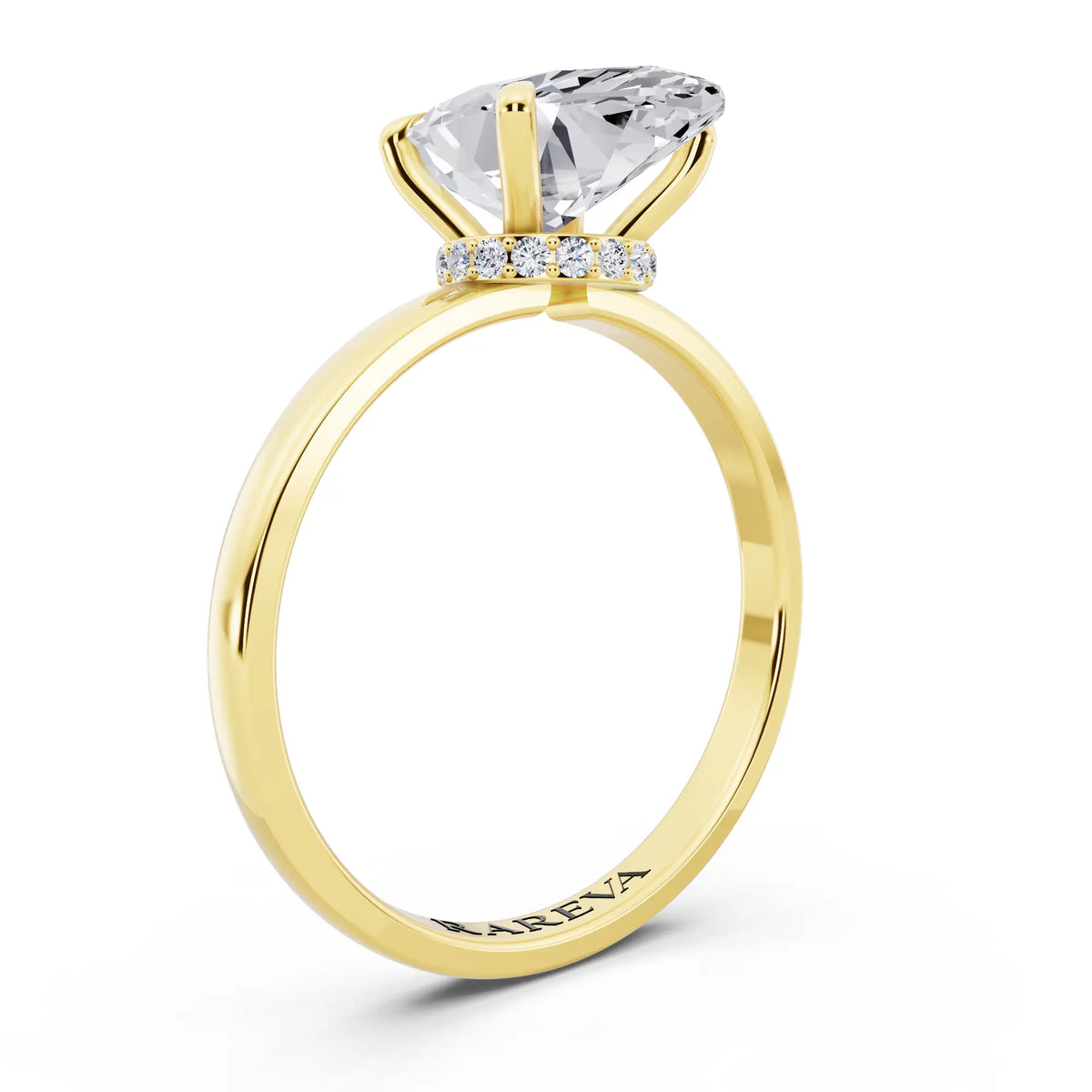 14 KT Yellow Gold Marquise Cut Diamond Solitaire Ring with Pave Collar - top view