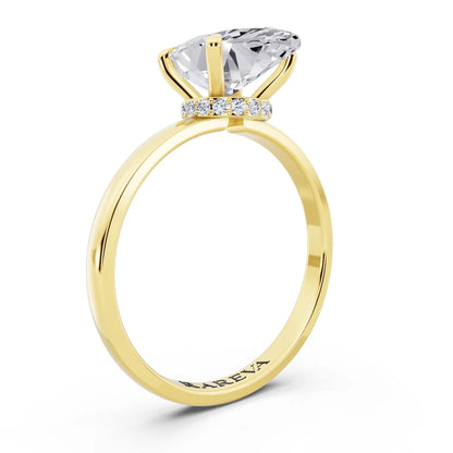 14 KT Yellow Gold Marquise Cut Diamond Solitaire Ring with Pave Collar - top view