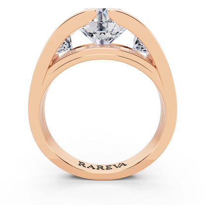 18 KT Rose Gold Round Cut Diamond Ring with Graduated Side Stones - Through