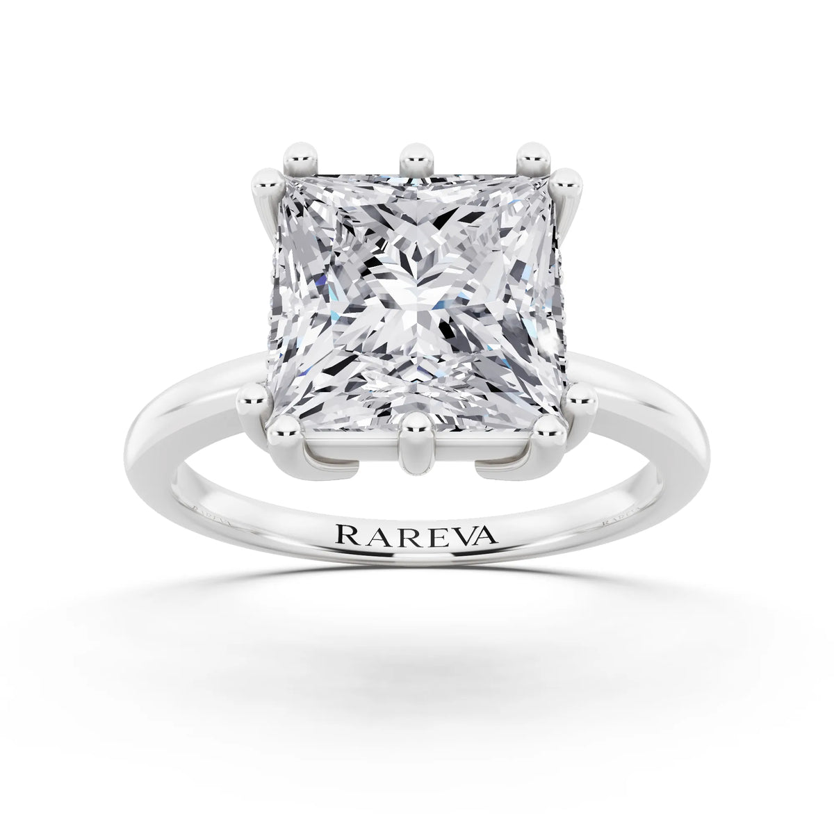 14 KT White Gold Princess Cut Diamond Solitaire Ring with Hidden Accent Basket - front view