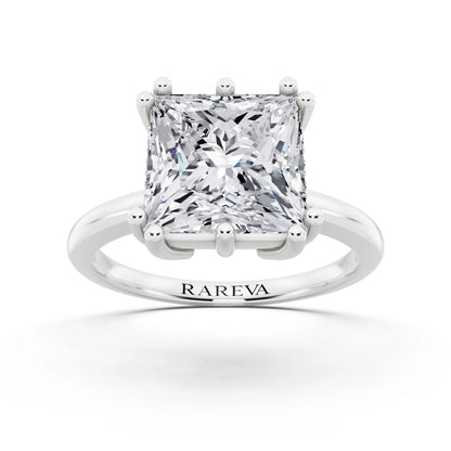 14 KT White Gold Princess Cut Diamond Solitaire Ring with Hidden Accent Basket - front view